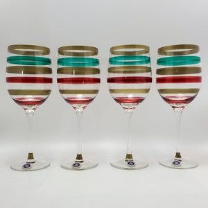 MoMo Panache Handcrafted In Romania Rainbow Striped Wine Glasses 4 sets 9.5 Inch
